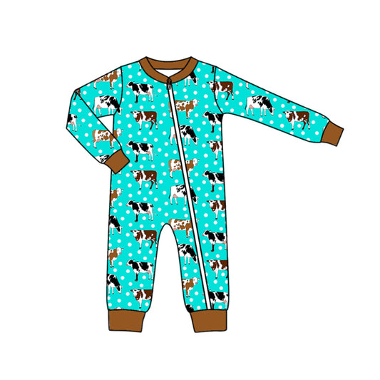 no moq sales LR1943 pre-order baby boys clothes cow blue and green long sleeve Romper-2024.9.10