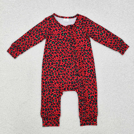 RTS NO MOQ ETA 5/7days arrived LR1962 Black and Green Leopard Red Lace Zipper Long Sleeve Bodysuit