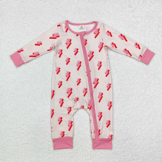 BAMBOO RTS NO MOQ ETA 5/7days Arrived LR1983 Modal Pink Lightning Zipper Long Sleeve Bodysuit