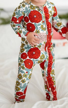 no moq sales LR2036 pre-order baby girls clothes floral red long sleeve Romper-2024.9.23