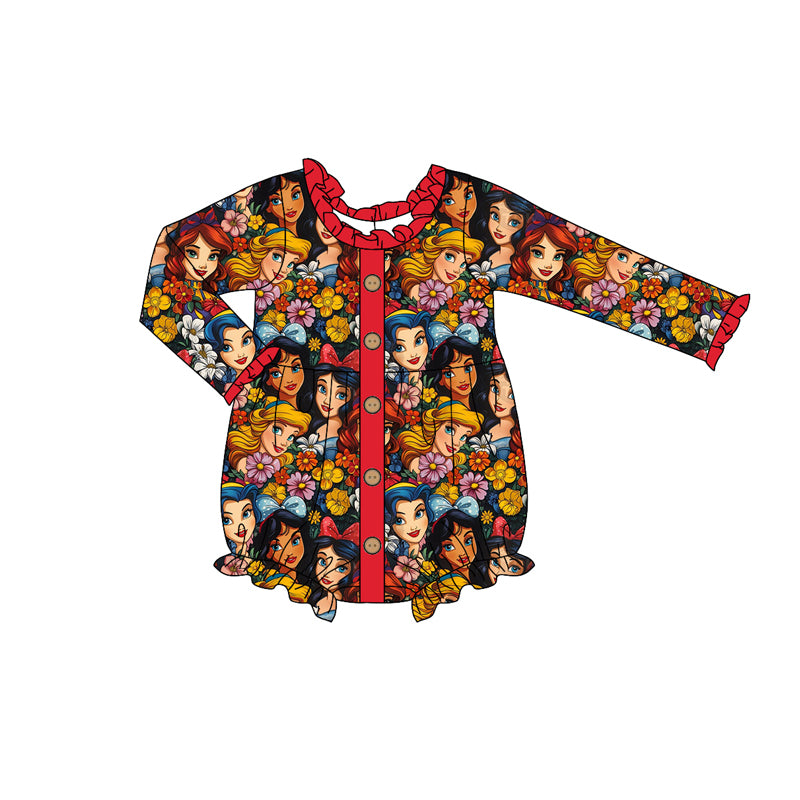 no moq sales LR2041 pre-order baby girls clothes disney princess red long sleeve Romper-2024.9.24