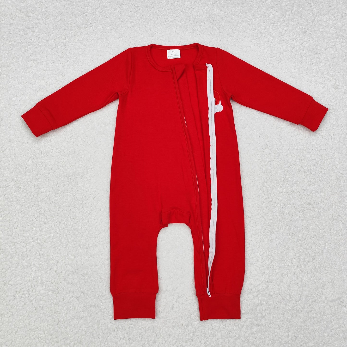 RTS NO MOQ ETA 5/7days arrived LR2052 hoho embroidered Santa Claus red zipper long-sleeved jumpsuit