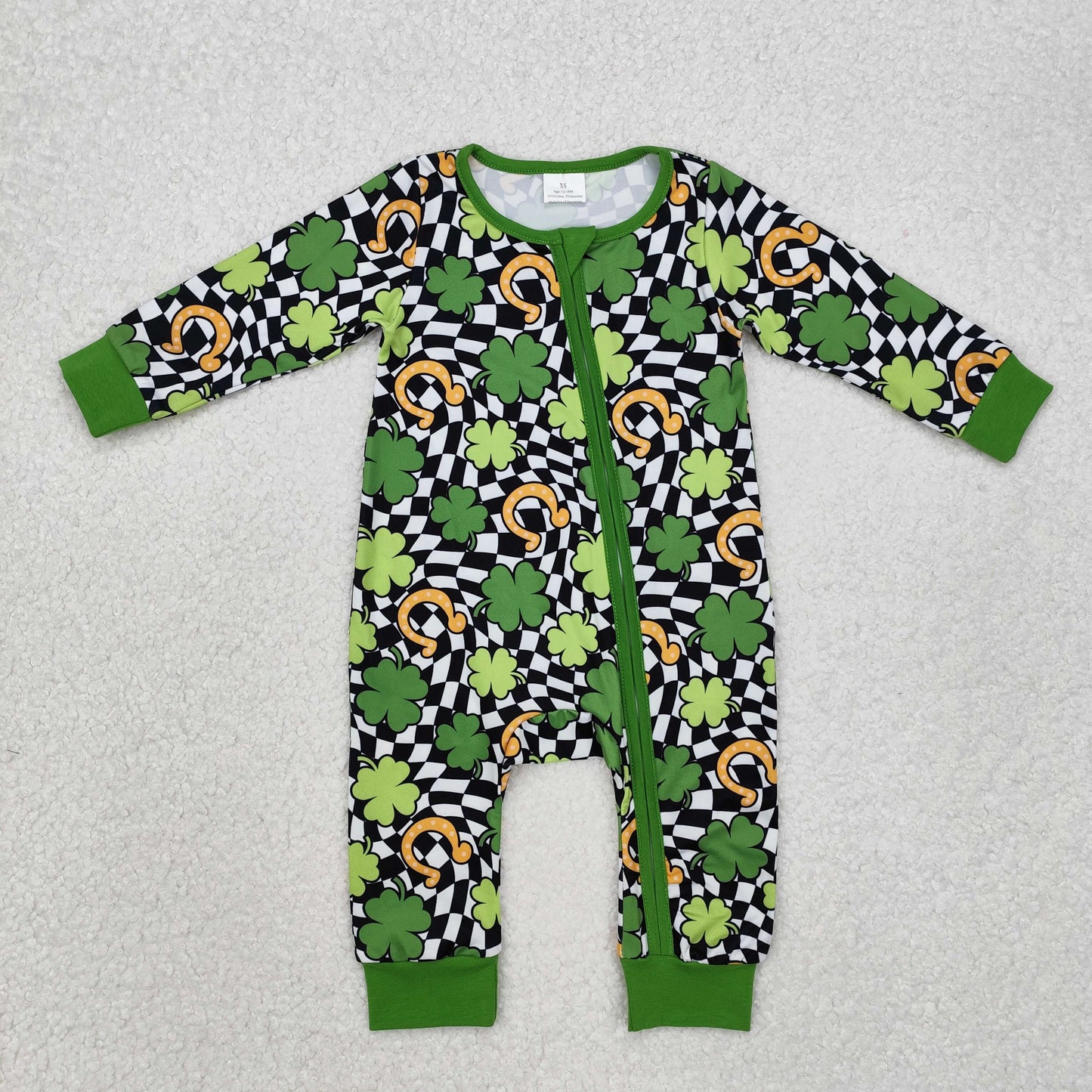 RTS NO MOQ Baby girls clothes St. Patrick's Four Leaf Clover long Sleeve Romper Mixed Sizes