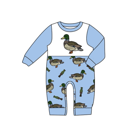 no moq sales LR2101 pre-order baby boys clothes duck blue and white long sleeve Romper-2024.10.14