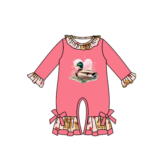 no moq sales LR2109 pre-order baby girls clothes duck pink long sleeve Romper-2024.10.15