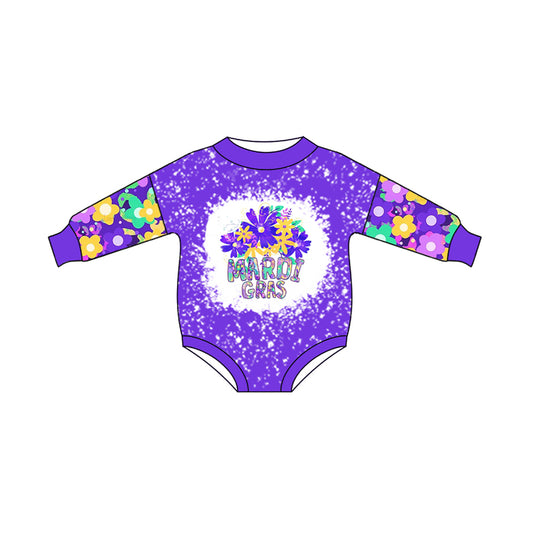 no moq sales LR2111 pre-order baby girls clothes MARDI GRAS purple long sleeve Romper-2024.10.15