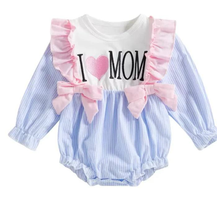 no moq sales LR2155 pre-order baby girls clothes I LOVE MOM long sleeve Romper-2024.11.18