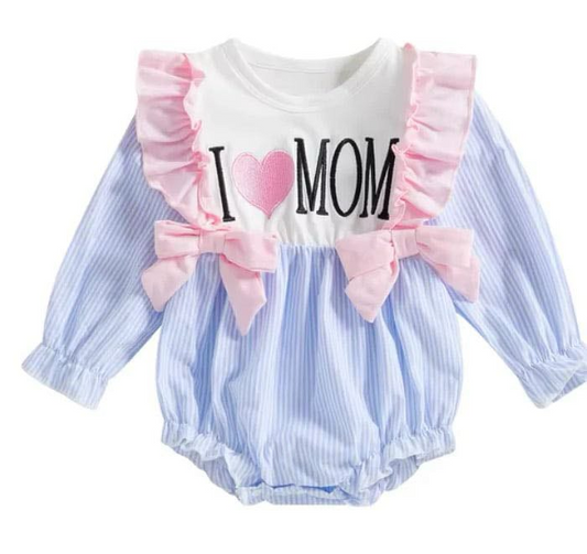 no moq sales LR2155 pre-order baby girls clothes I LOVE MOM long sleeve Romper-2024.11.18