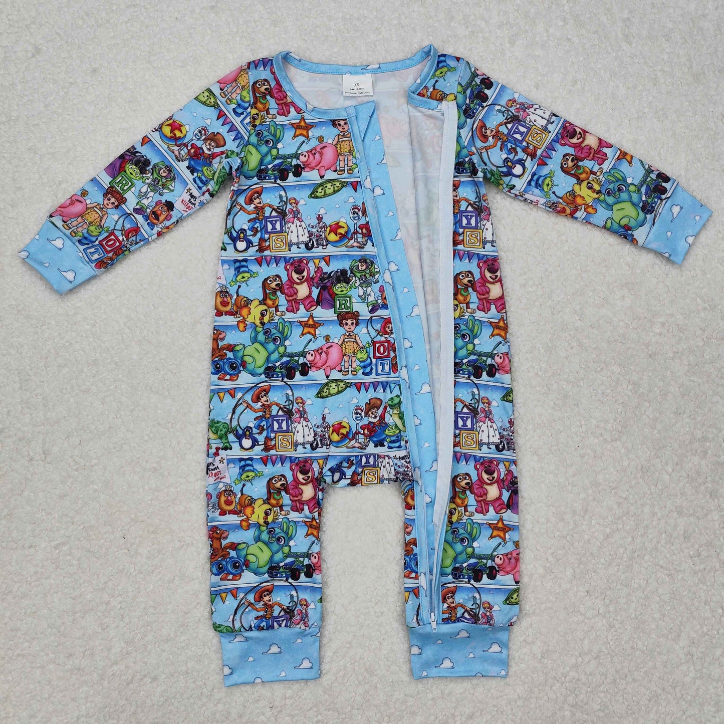 RTS NO MOQ ETA 5/7days arrived LR2163 Cartoon Toy Story white cloud blue zipper long-sleeved jumpsuit