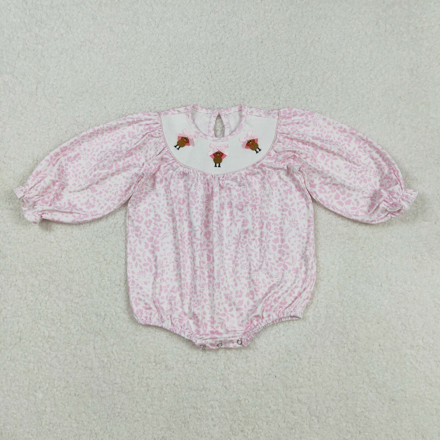 RTS NO MOQ Sibling Baby girls clothes smocked Embroidery turkey long-sleeved rompers