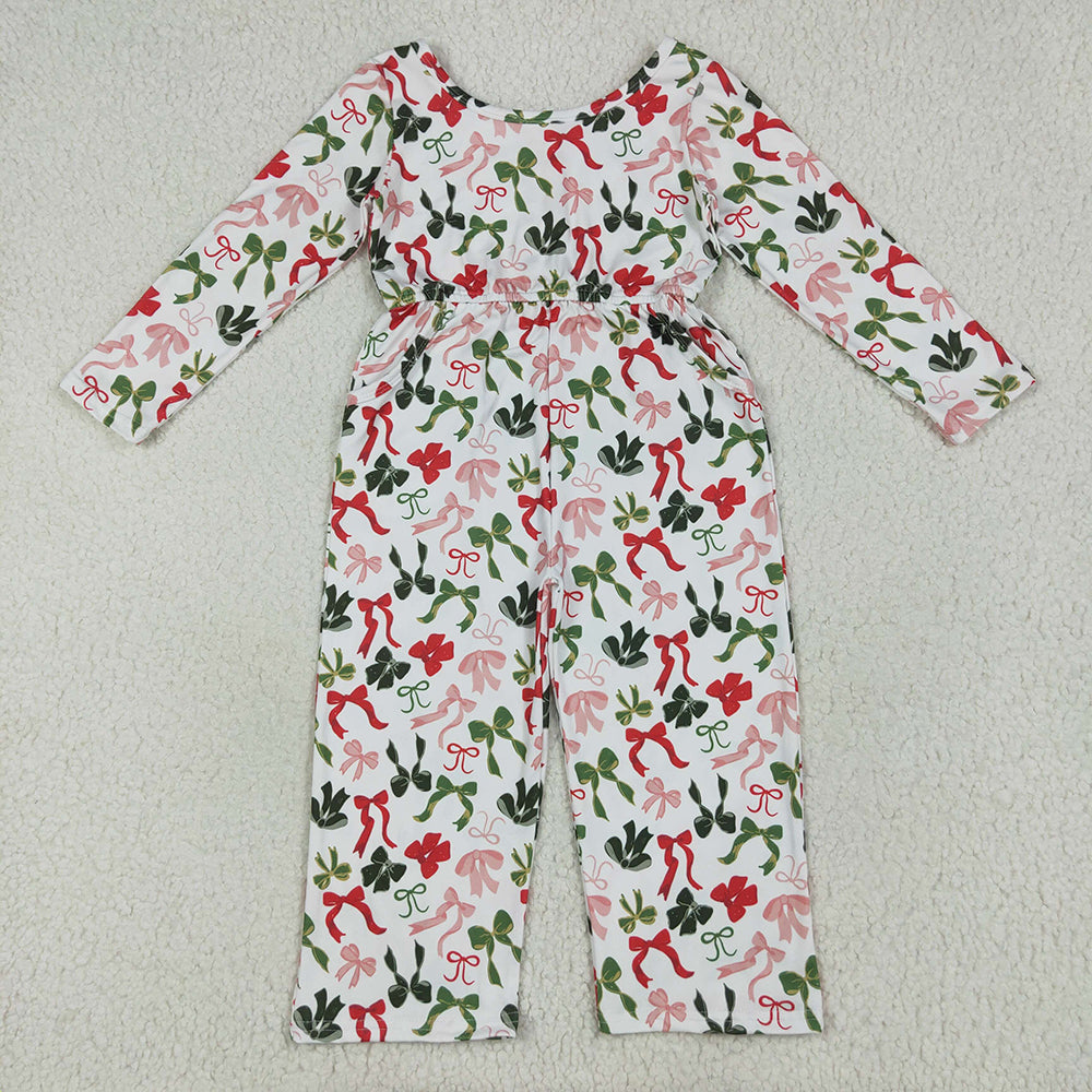 RTS NO MOQ Sibling baby girls Clothes summer Christmas bow long sleeve and jumpsuit