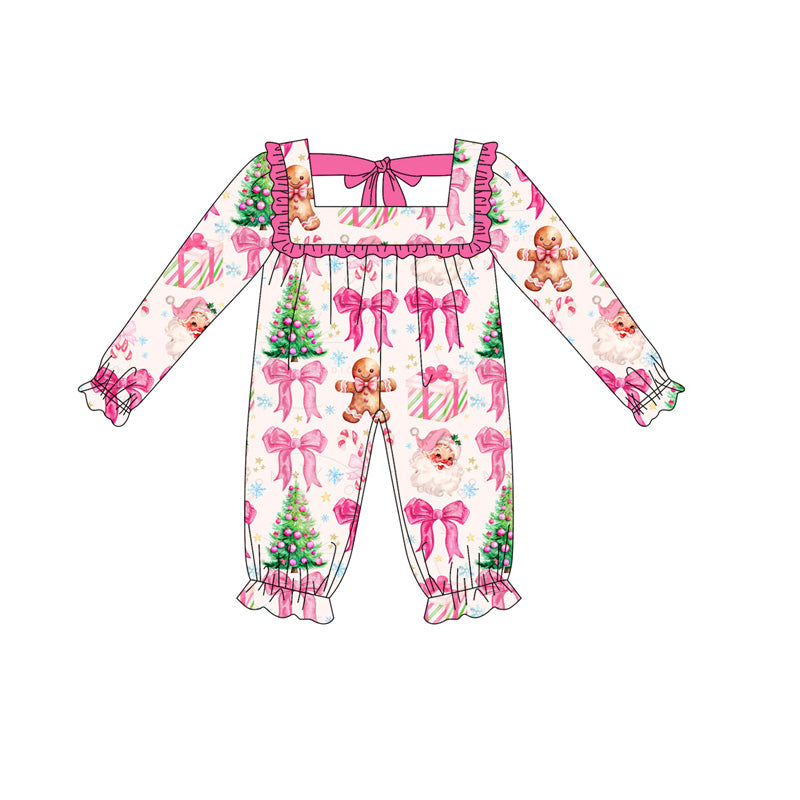 no moq LR2221 pre-order baby girl clothes Christmas gift trees bow pink long sleeve romper-2025.5.16