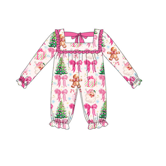 no moq LR2221 pre-order baby girl clothes Christmas gift trees bow pink long sleeve romper-2025.5.16