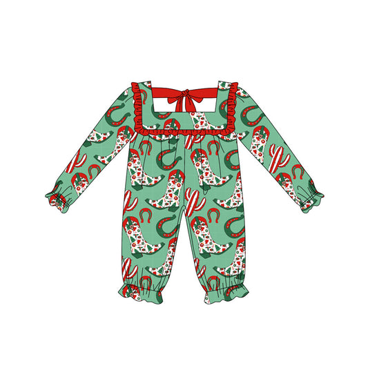 no moq LR2222 pre-order baby girl clothes Christmas boots green long sleeve romper-2025.5.16