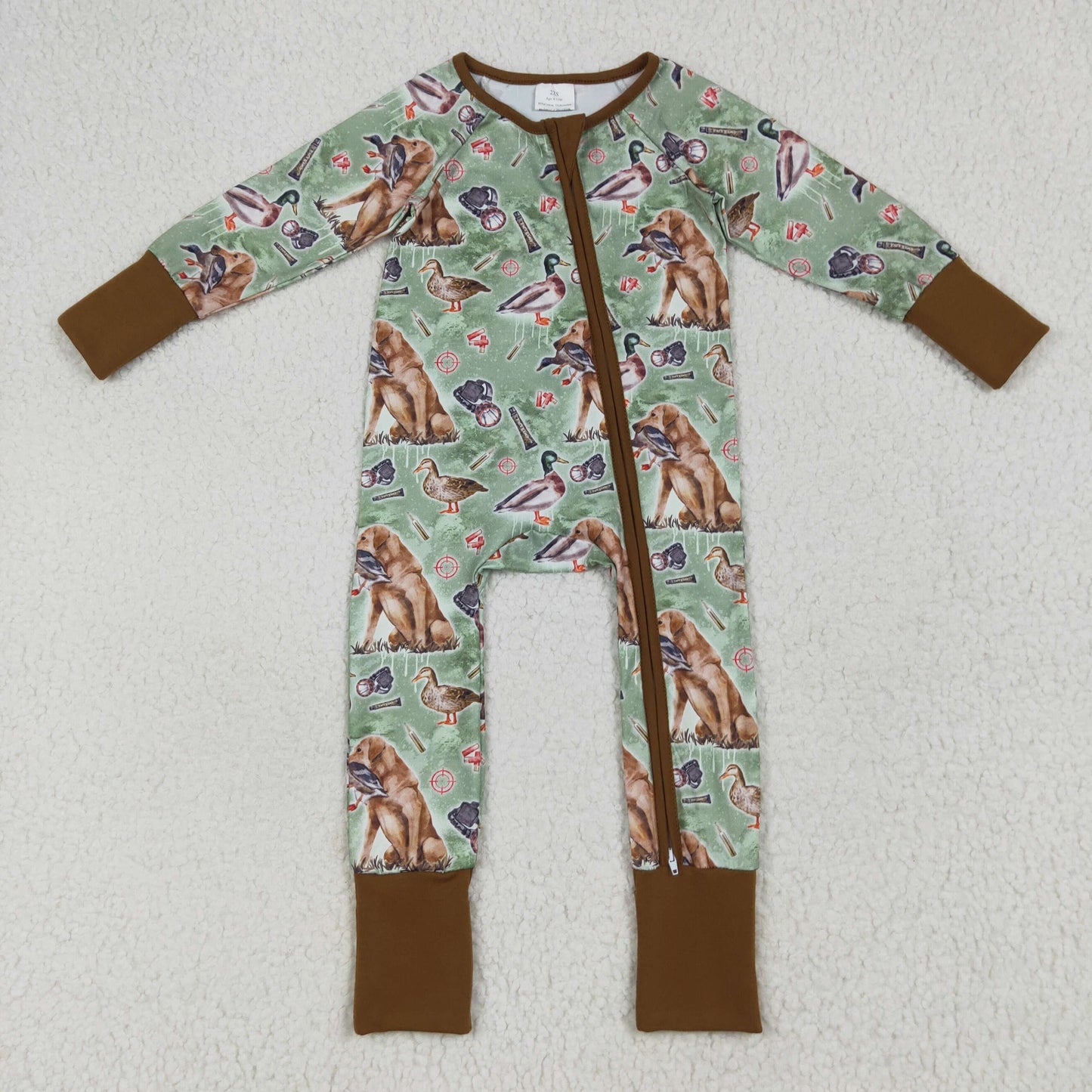 RTS NO MOQ LR2234 Duck puppy brown green zipper long sleeve jumpsuit