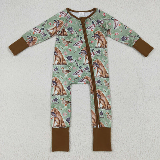 RTS NO MOQ LR2234 Duck puppy brown green zipper long sleeve jumpsuit