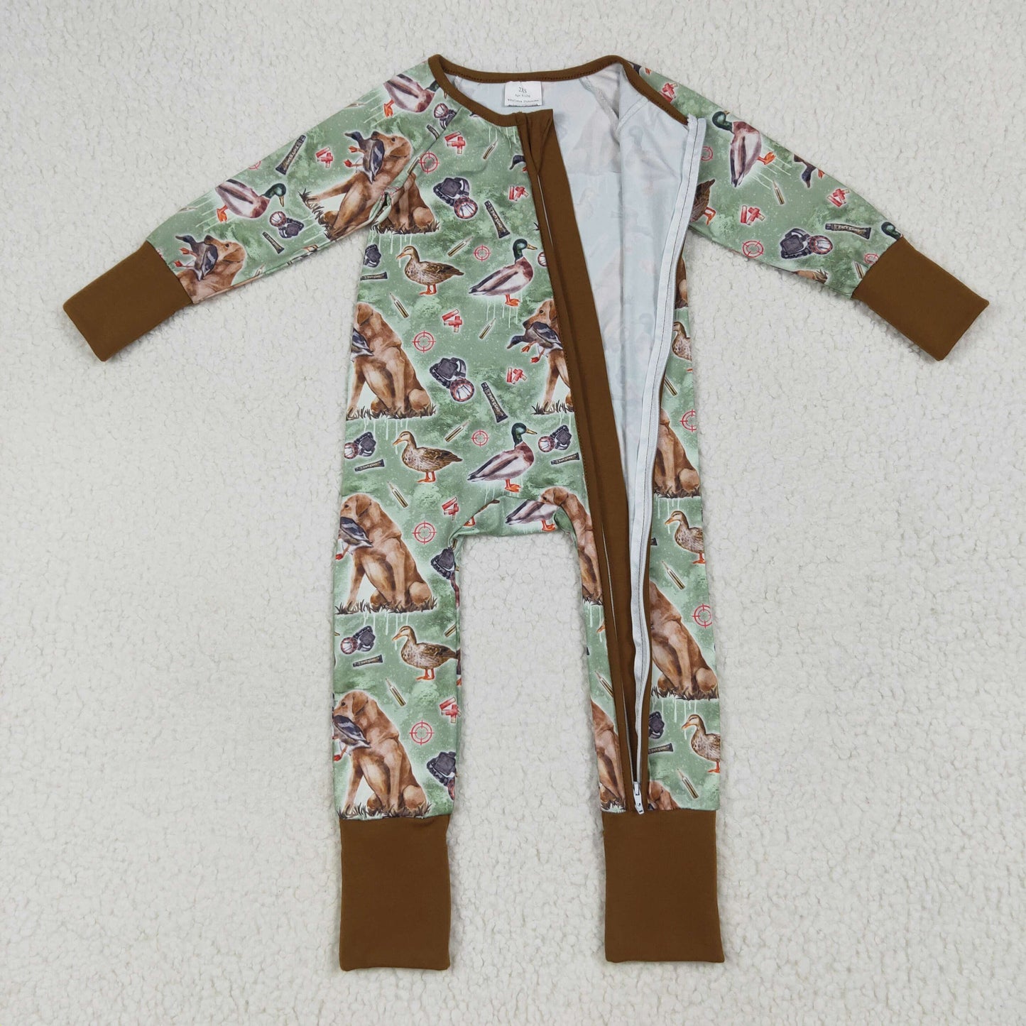 RTS NO MOQ LR2234 Duck puppy brown green zipper long sleeve jumpsuit