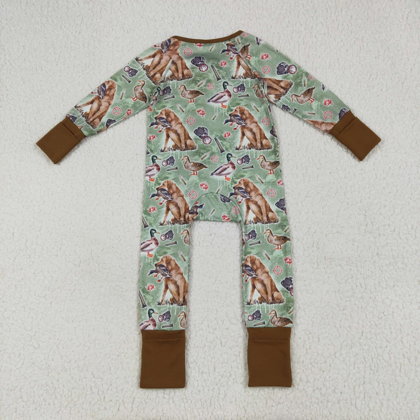 RTS NO MOQ LR2234 Duck puppy brown green zipper long sleeve jumpsuit