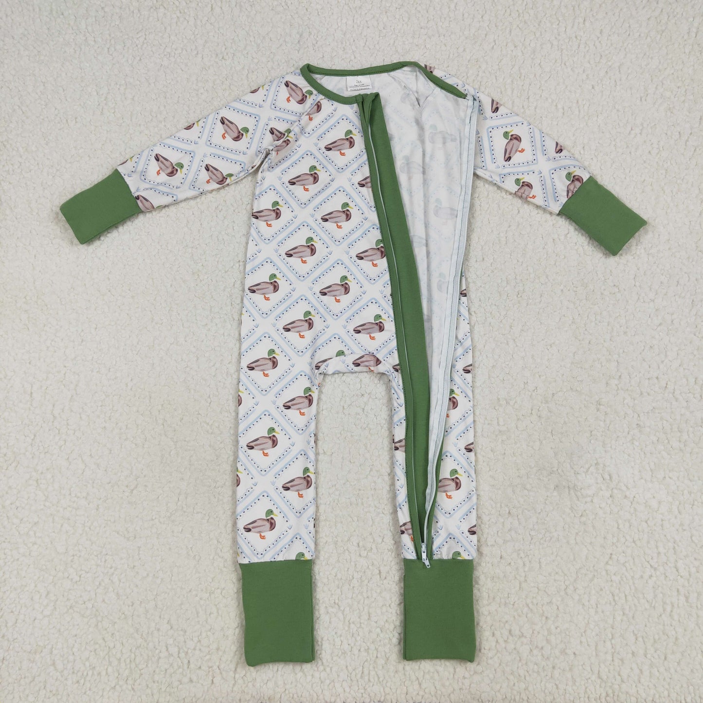 RTS NO MOQ LR2269 Duck plaid beige green zip-up long-sleeved jumpsuit