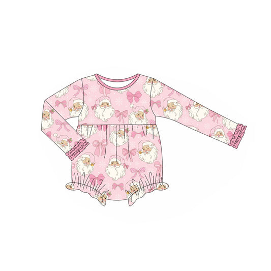 no moq LR2300 pre-order baby girl clothes Christmas bow pink long sleeve romper-2025.6.9
