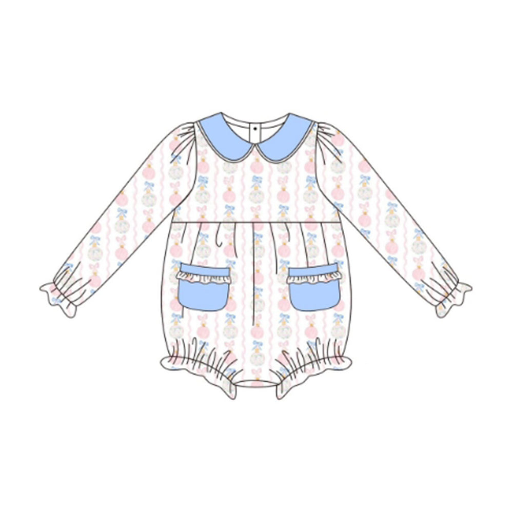no moq LR2323 pre-order baby girl clothes pumpkin bow blue long sleeve romper-2025.6.12
