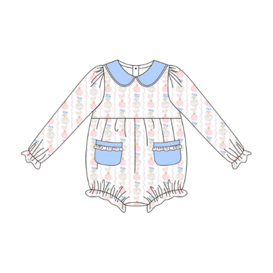 no moq LR2323 pre-order baby girl clothes pumpkin bow blue long sleeve romper-2025.6.12
