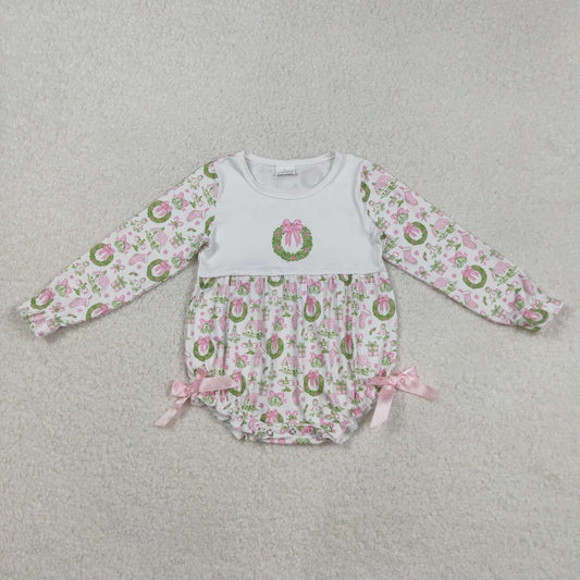RTS NO MOQ（In Stock) LR2325 White long-sleeved bodysuit with Christmas socks, snowman, and bow garland