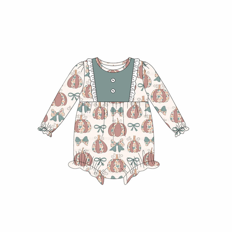 no moq LR2346 pre-order baby girl clothes pumpkin bow long sleeve romper-2025.6.19