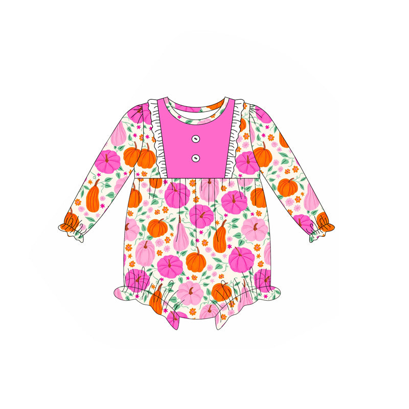 no moq LR2349 pre-order baby girl clothes pumpkin long sleeve romper-2025.6.19