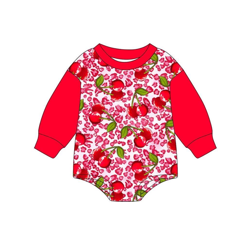 no moq LR2370 pre-order baby girl clothes cherry leopard long sleeve romper-2025.6.28