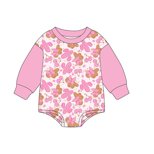 no moq LR2372 pre-order baby girl clothes boot bow hat pink long sleeve romper-2025.6.28