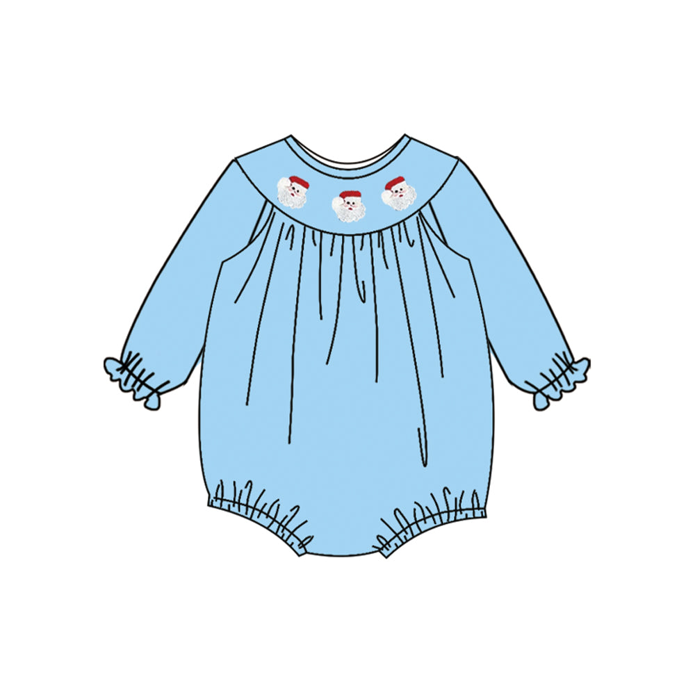 (Pre Order) No moq LR2383 pre-order baby girl clothes smocked Christmas blue long sleeve romper-2025.6.30