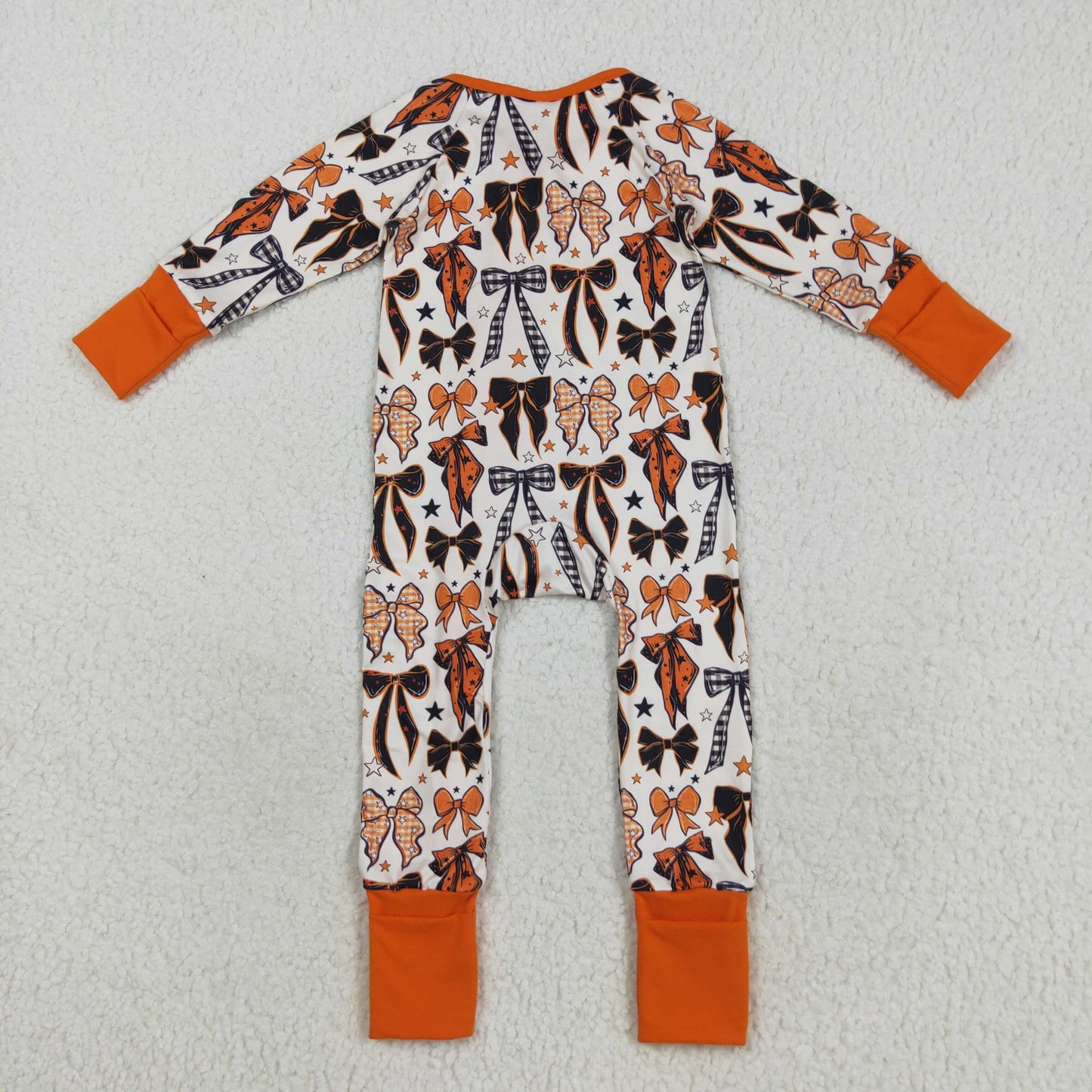 RTS NO MOQ（In Stock) LR2409 Bow Pattern Star Orange Zippered Long-Sleeved Bodysuit