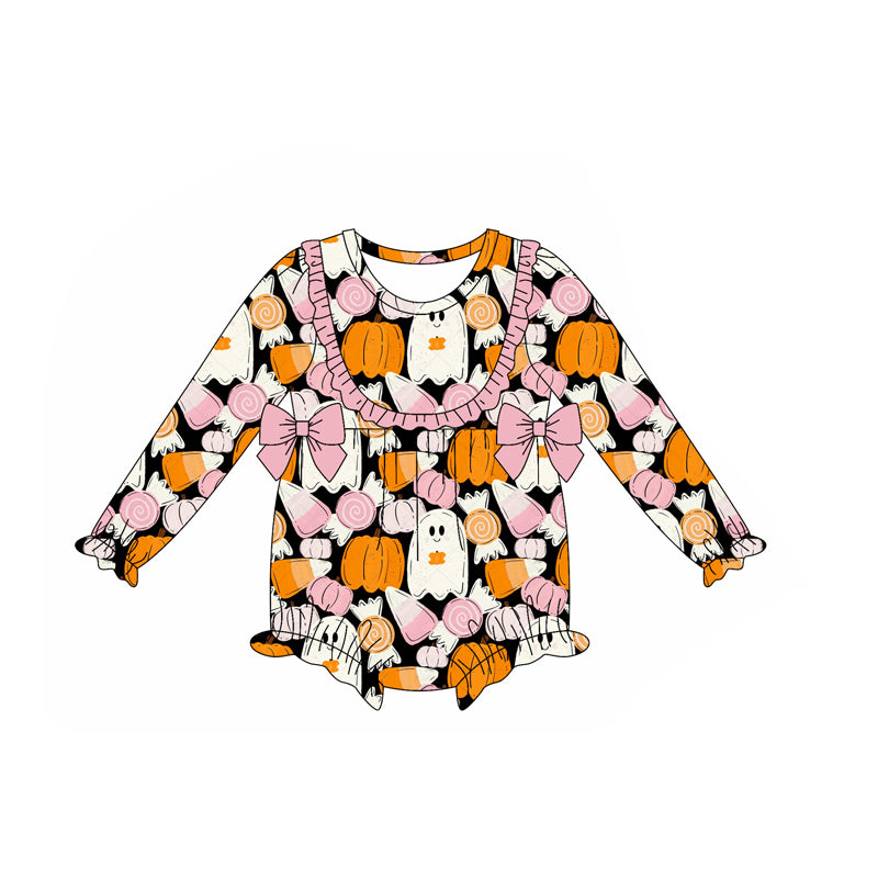 (Pre Order) No moq LR2445 pre-order baby girl clothes pumpkin long sleeve romper-2025.7.16