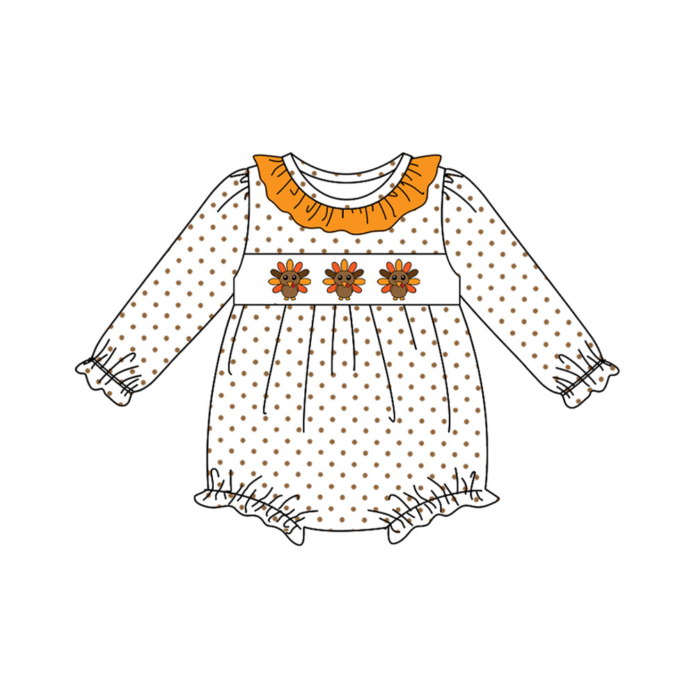 (Pre Order) No moq LR2457 pre-order baby girl clothes turkey long sleeve romper-2025.7.18