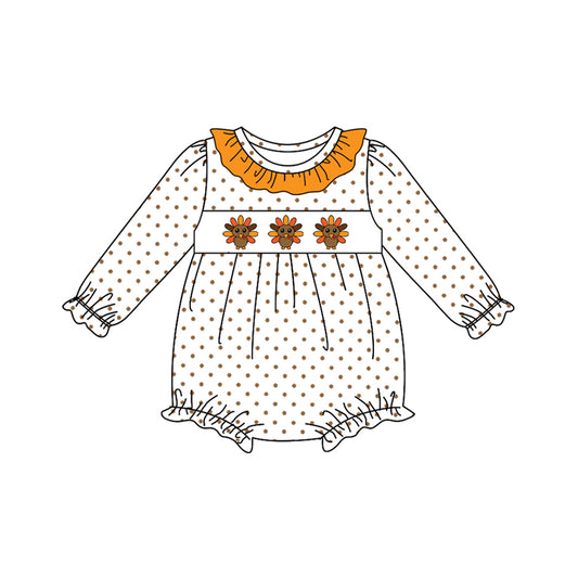 (Pre Order) No moq LR2457 pre-order baby girl clothes turkey long sleeve romper-2025.7.18