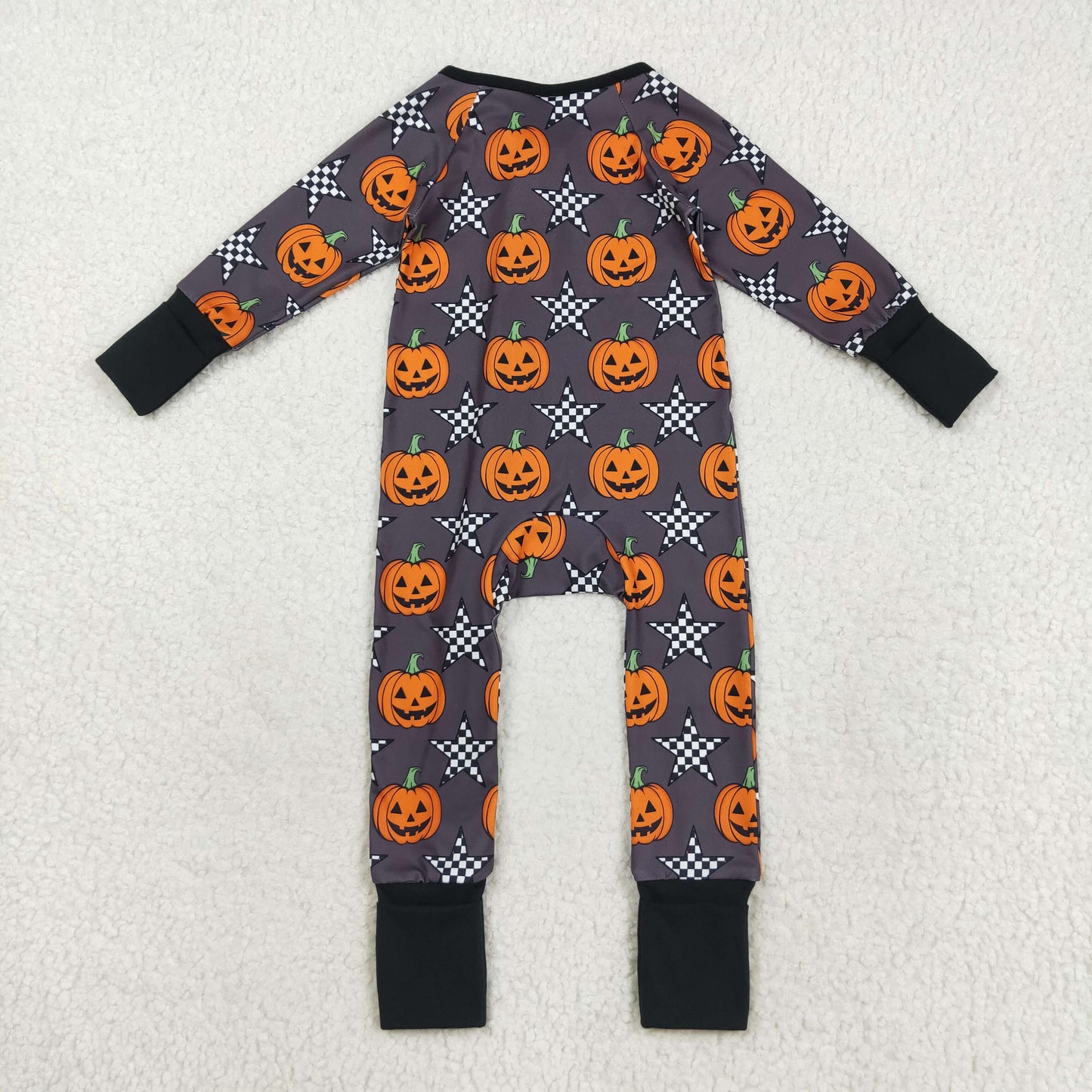 RTS NO MOQ（In Stock) LR2464 Halloween star pumpkin gray zip-up long-sleeved bodysuit