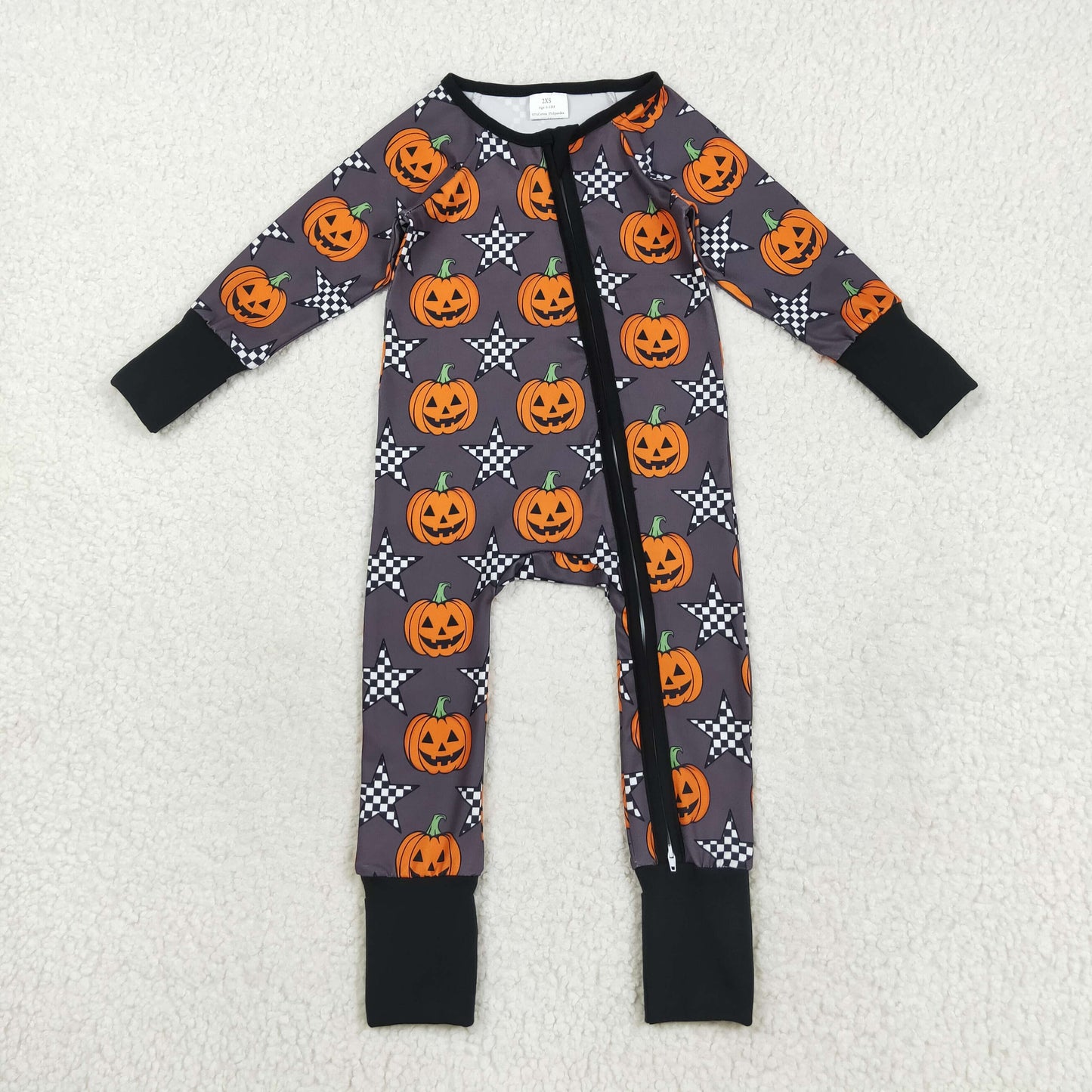 RTS NO MOQ（In Stock) LR2464 Halloween star pumpkin gray zip-up long-sleeved bodysuit