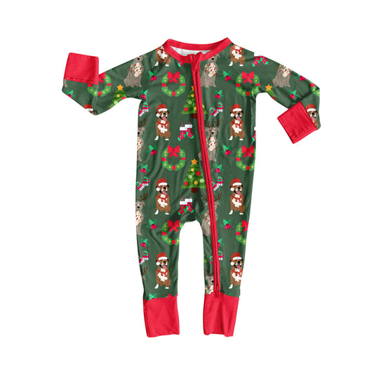 (Pre Order) No moq LR2487 pre-order baby girl clothes Christmas green long sleeve romper-2025.7.24