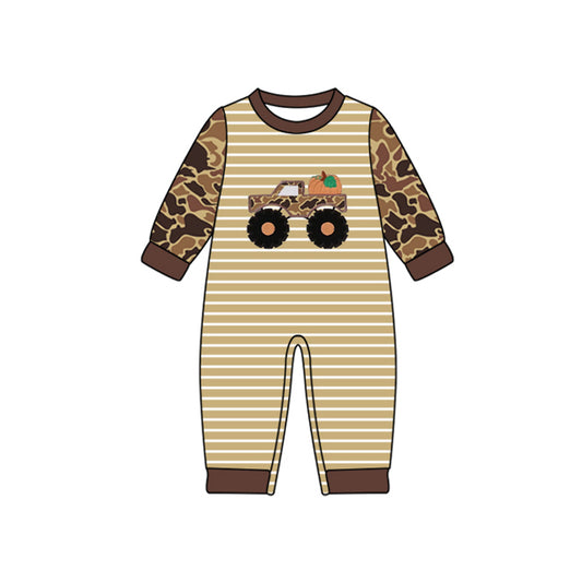 (Pre Order) No moq LR2491 pre-order baby boy clothes pumpkin camouflage long sleeve romper-2025.7.25