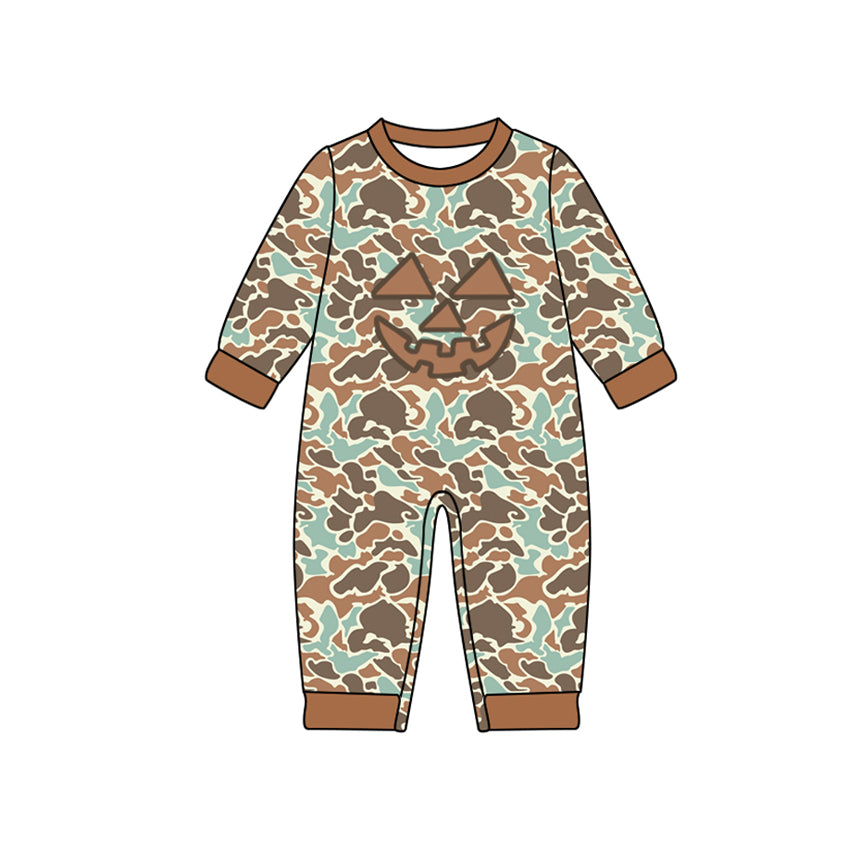 (Pre Order) No moq LR2492 pre-order baby boy clothes pumpkin camouflage long sleeve romper-2025.7.25