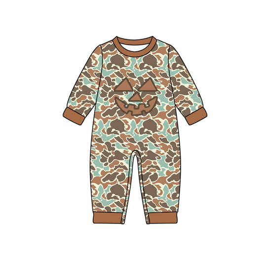 (Pre Order) No moq LR2492 pre-order baby boy clothes pumpkin camouflage long sleeve romper-2025.7.25