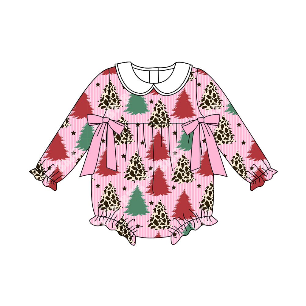 (Pre Order) No moq LR2502 pre-order baby girl clothes Christmas trees long sleeve romper-2025.7.30