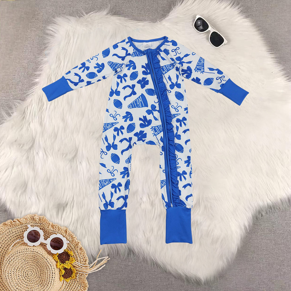 RTS NO MOQ Sibling baby girl clothes team cheer bow flying sleeve dress and romper