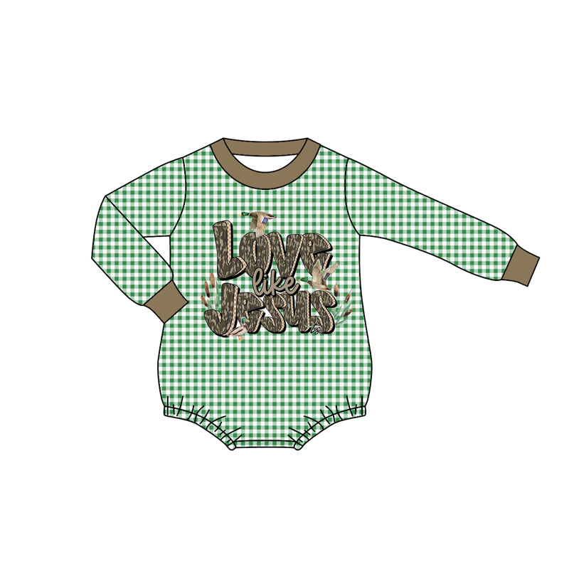 (Pre Order) No moq LR2550 pre-order baby boy clothes LOVE JESUS long sleeve romper-2025.8.9