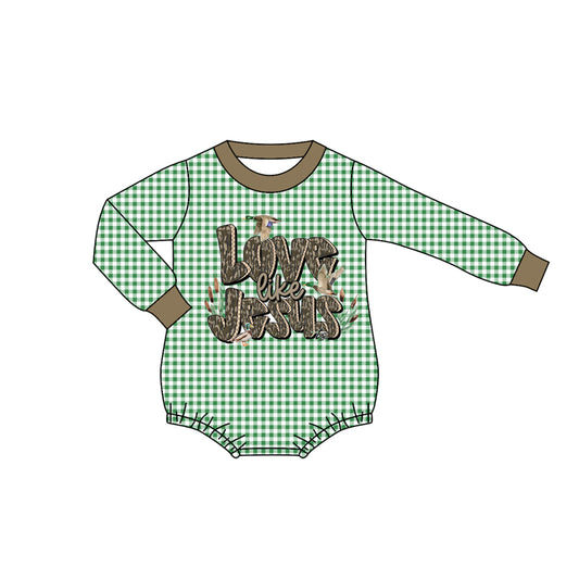 (Pre Order) No moq LR2550 pre-order baby boy clothes LOVE JESUS long sleeve romper-2025.8.9