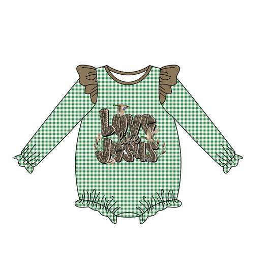 (Pre Order) No moq LR2551 pre-order baby girl clothes LOVE JESUS long sleeve romper-2025.8.9