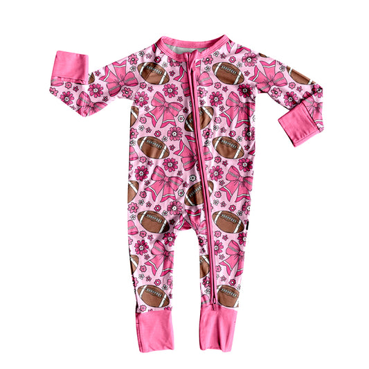 (Pre Order) No moq LR2559 pre-order baby girl clothes rugby bow floral pink long sleeve romper-2025.8.11