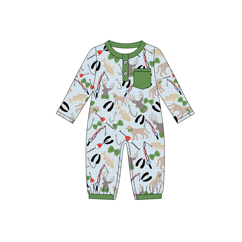 (Pre Order) No moq LR2564 pre-order baby boy clothes fish long sleeve romper-2025.8.12