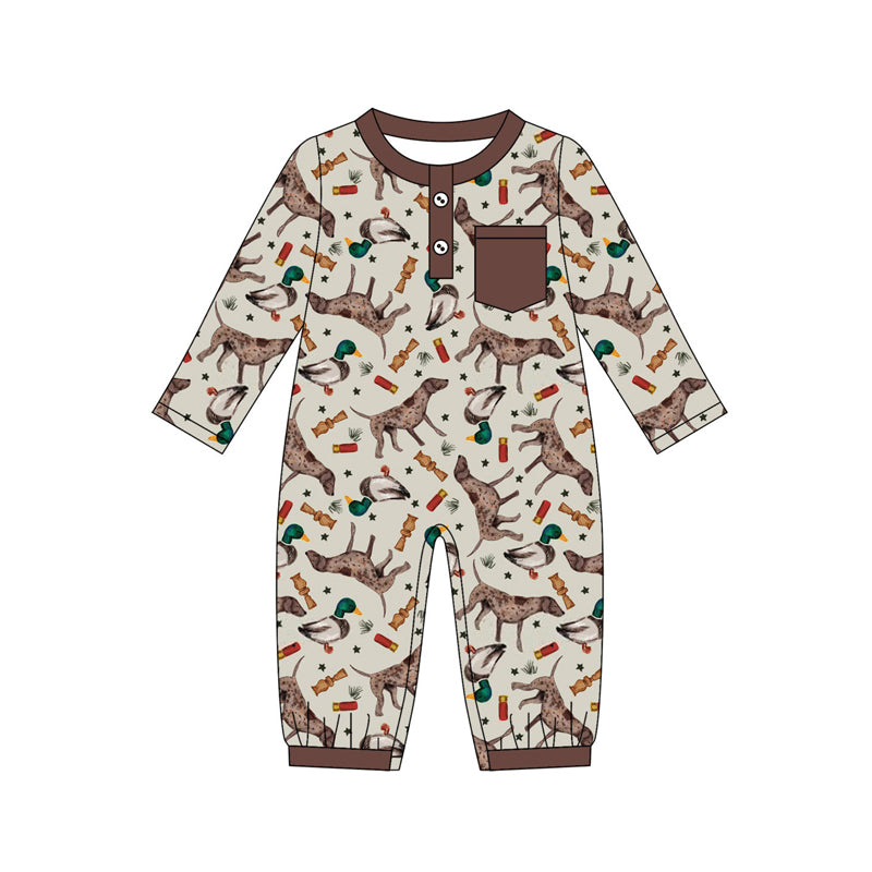 (Pre Order) No moq LR2576 pre-order baby boy clothes Christmas duck puppy long sleeve romper-2025.8.16